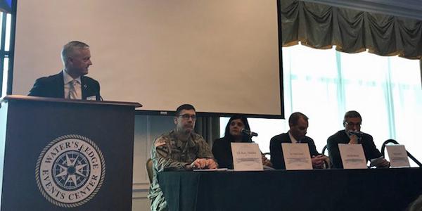 The Army is learning lessons as it makes its way through cybersecurity vulnerability identification of its major weaponry, according to Col. Bryan Stephens (2nd from l), USA, director, Cyber Focal, Army System of Systems Engineering and Integration, at a recent AFCEA Aberdeen event and interview with SIGNAL Magazine.