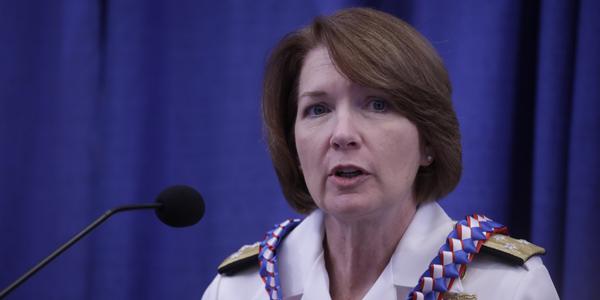 Vice Adm. Nancy Norton, USN, director, DISA, and commander, JFHQ-DODIN, describes cybersecurity challenges at a TechNet Asia-Pacific panel.
