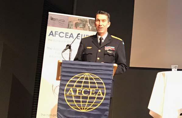 Gen. Micael Byden, SWEAF, supreme commander, Swedish armed forces, addresses TechNet Europe attendees in Stockholm.