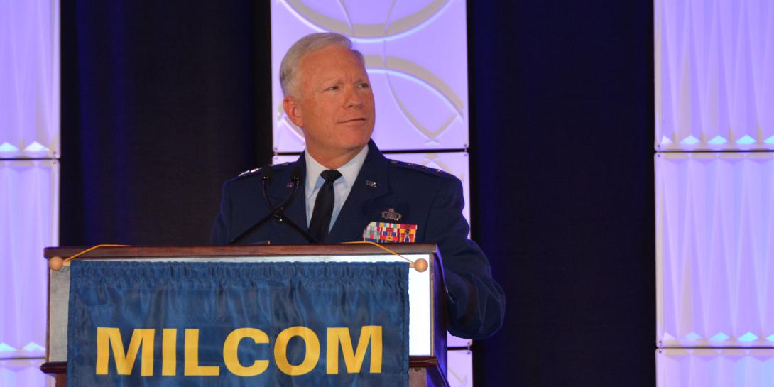 Lt. Gen. John Thompson, commander, Space and Missile Systems Center (SMC) and commander, Air Force Space Command, offers that the SMC 2.0 effort is all about shifting SMC's cultural mindset to be more innovative in satellite communications. Credit: Katie Helwig/AFCEA