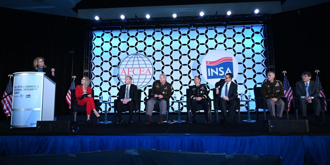 Panelists discuss strategic intelligence at the 2021 Intelligence and National Security Summit. Photo by Herman Farrer