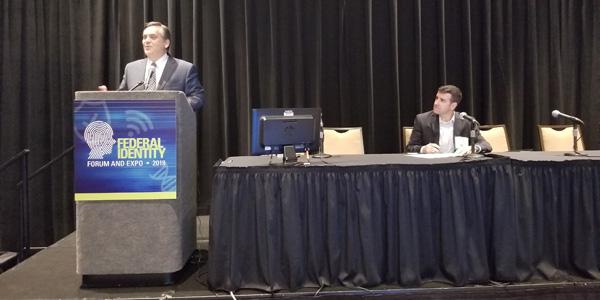 Constitutional law professor Jonathan Turley said biometrics will fundamentally change the way we must think about privacy during his closing keynote at the Federal Identity Forum and Expo. Photo: Shaun Waterman/Signal