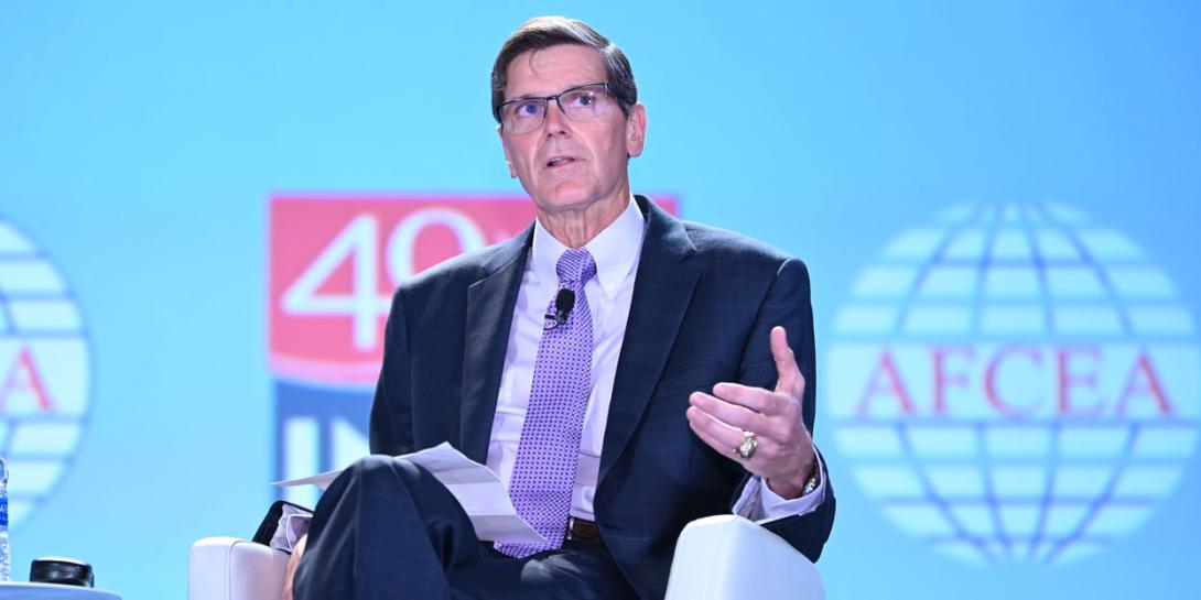 Gen. Joseph Votel, USA (Ret.), former Special Operations Command (SOCOM) and Central Command (CENTCOM) commander, speaks at the AFCEA/INSA Intelligence & National Security Summit. Credit: Herman Farrer Photography