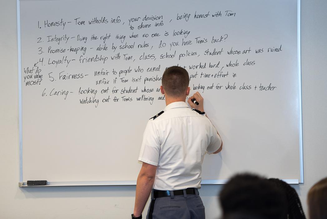 Cadets from the U.S. Military Academy at West Point, New York, facilitate the annual ethics conference.