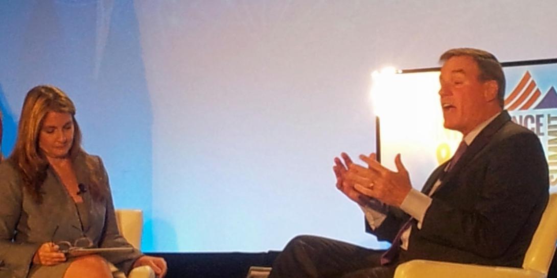 Sen. Mark Warner (D-VA) speaks during the Intelligence and National Security Summit.