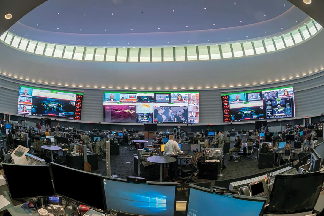 Personnel from both the NSA and U.S. Cyber Command work closely in the Integrated Cyber Center to achieve national security objectives.  Photo by NSA