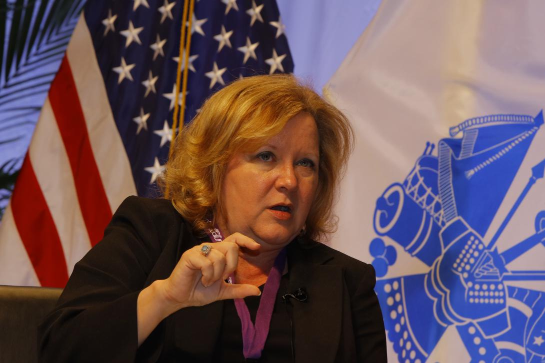 Acting federal Chief Information Officer Margie Graves speaks at the Defensive Cyber Operations Symposium.