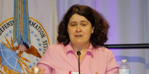 Jennifer Yates, assistant vice president, AT&T Labs, speaks during a panel at the AFCEA Defensive Cyber Operations Symposium.