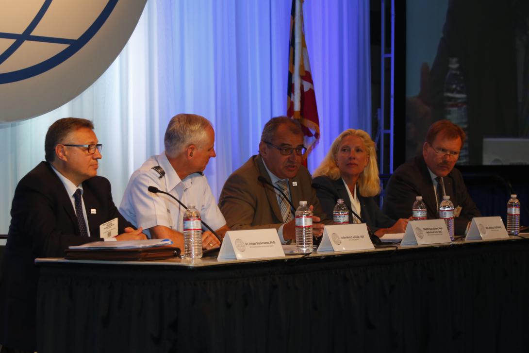 (l-r) Dr. Velizar Shalamanov, NATO Communications and Information Agency; Lt. Gen. Mark O. Schissler, USAF, NATO Military Committee; panel moderator Maj. Gen. Koen Gijsbers, RNA (Ret.), NATO Communications and Information Agency; Melissa Hathaway, Hathaway Global Strategies, and Lt. Gen. Johannes Kert, NATO Cooperative Cyber Defense Center.