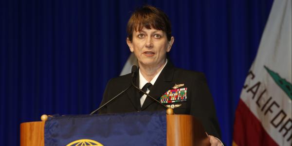 Vice Adm. Jan Tighe, USN, commander, Fleet Cyber Command and commander, Tenth Fleet, provides perspective on Navy cyber at West 2015.