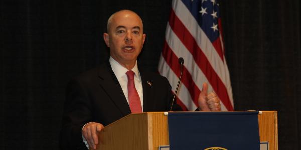 Deputy Secretary of the Department of Homeland Security Alejandro Mayorkas speaks at the Homeland Security Conference. Photo by Mike Carpenter