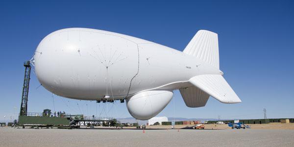 A JLENS aerostat is seen here on White Sands Missile Range. Earlier today, a JLENS aerostat detached from its mooring and has since been grounded.