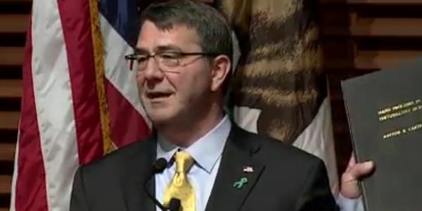 Defense Secretary Ash Carter delivers a lecture, "Rewiring the Pentagon: Charting a New Path on Innovation and Cybersecurity," at Stanford University in California on Thursday. The lecture highlights the Pentagon's new cyber strategy and innovation initiatives.