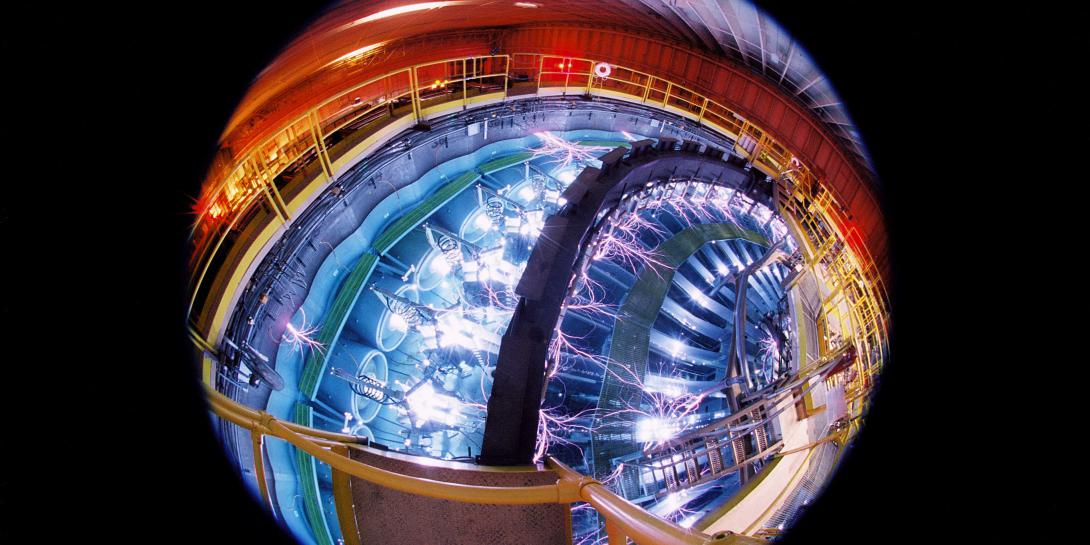 Sandia National Laboratories’ Saturn accelerator, viewed through an artistic lens, tests countermeasures used to protect electronics against X-ray radiation from nuclear weapons. Laboratory officials have announced two new initiatives, one to protect the electrical grid, and another to help maintain a nuclear edge. Photo by Randy Montoya