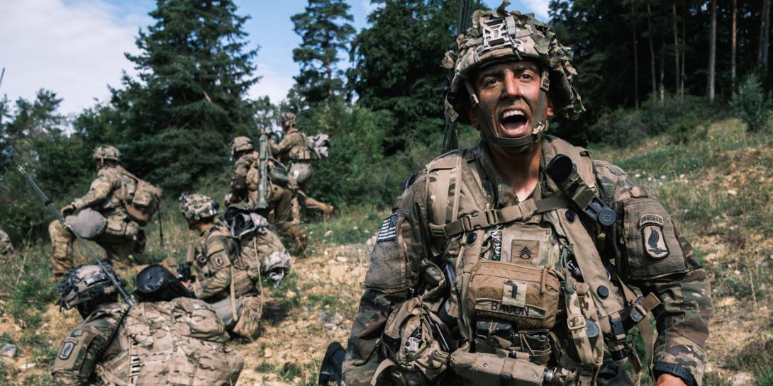 A U.S. Army soldier shouts orders as his unit prepares to assault an objective during exercise Saber Junction in Germany this year. NATO faces its own organizational challenges as it strives to increase the resiliency and effectiveness of its logistics in the face of a newly emerging threat picture. Credit: NATO