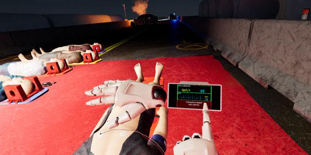 A screenshot depicts the virtual reality environment for the EMS scenario for the NIST Public Safety Communications Research Division’s Haptic Interfaces for Public Safety Challenge. Credit: PSCR