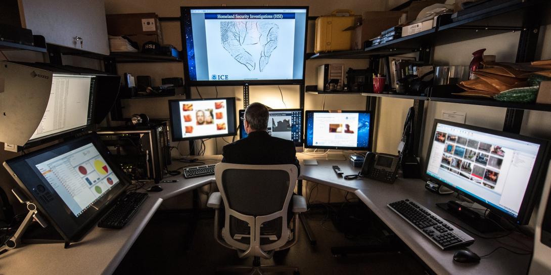 An HSI investigator works with facial recognition software. Photo courtesy U.S. ICE