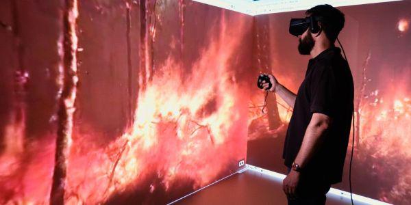 Some NIST XR research takes fires out of buildings and into the wild. This scientist is studying how fire spreads in forests, which can provide vital information to firefighters dealing with brushfires or forest fires.  NIST