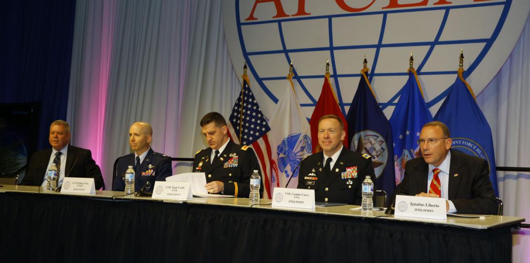 Panelists at the Defensive Cyber Operations Symposium discuss directing change to organize the cyberspace warfighting domain.
