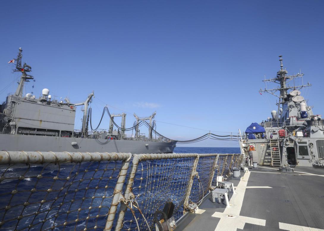 MPE must support secure access and sharing of information across public, controlled unclassified and classified levels. Demonstrating critical coalition maritime capabilities, the U.S. Navy destroyer USS Benfold conducts replenishment-at-sea with JS Towada, a replenishment ship of the Japanese Maritime Self-Defense Force in the Philippine Sea.  Photo by Petty Officer 2nd Class Arthur Rosen