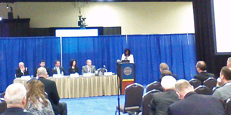 A panel discusses the government procurement process during AFCEA's TechNet Air symposium in San Antonio.
