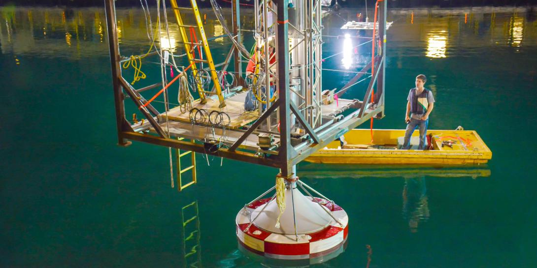 Sandia National Laboratories research engineers Ryan Coe and Giorgio Bacelli are collecting new information to optimize wave energy converter testing. (Photo courtesy of Sandia National Laboratories)