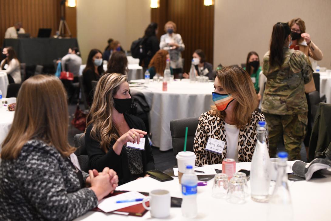 Attendees of Women in AFCEA’s 2nd annual Women in the Workforce: A Journey in STEM 2021 conference partake in networking opportunities during the in-person event. Photo by Elizabeth Moon