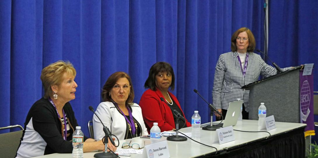 Panelists discuss women in the cyber workforce during a session at the Defensive Cyber Security Symposium.